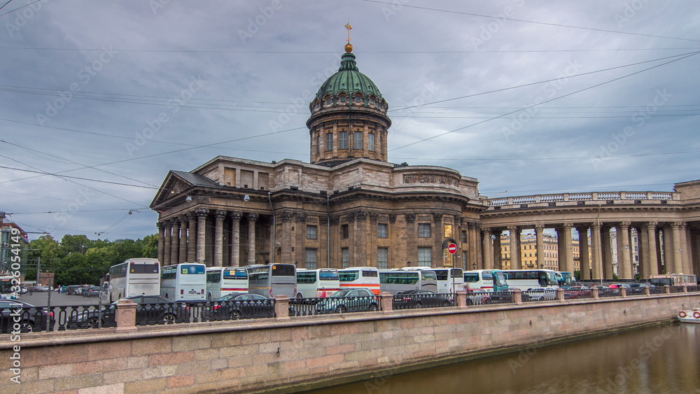 Fototapeta premium Kazan Cathedral or Kazanskiy Kafedralniy Sobor timelapse in Saint Petersburg