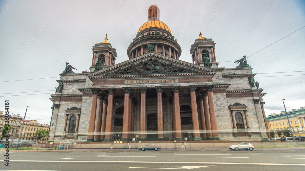 St. Isaac Cathedral timelapse  in Saint-Petersburg, Russia. Sityscape
