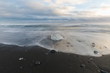 Diamond beach with huge ice glaciers in winter in Iceland