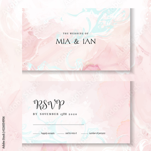 Blush pink, white and blue watercolor fluid painting vector design cards