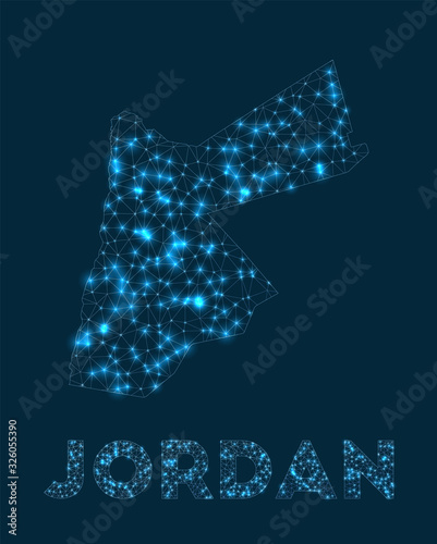 Jordan network map. Abstract geometric map of the country. Internet connections and telecommunication design. Trendy vector illustration.