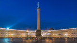 Palace Square night lights view of Alexander Column timelapse in St. Petersburg, Russia.