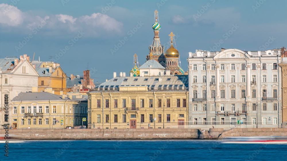 The Palace embankment and Church of the Savior on Spilled Blood timelapse. St. Petersburg, Russia
