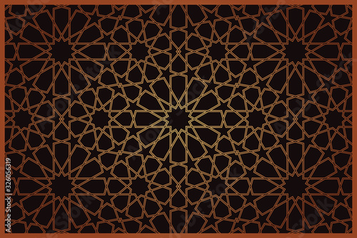 Gold Islamic Ornament Pattern for decoration greeting card or interior. Vector Illustration.