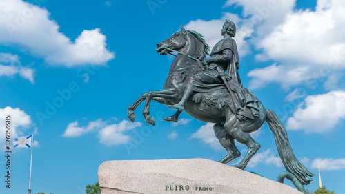 Monument of Russian emperor Peter the Great  known as The Bronze Horseman timelapse  Saint Petersburg   Russia