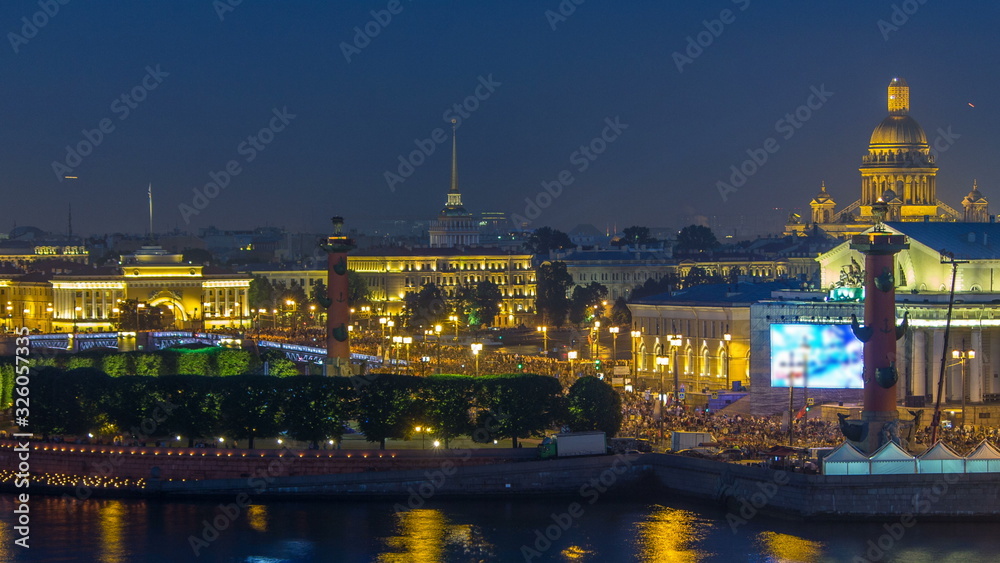 Timelapse over the city of St. Petersburg Russia on the feast of 