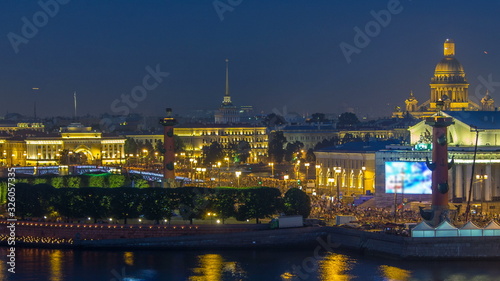 Timelapse over the city of St. Petersburg Russia on the feast of "Scarlet Sails", view from roof.