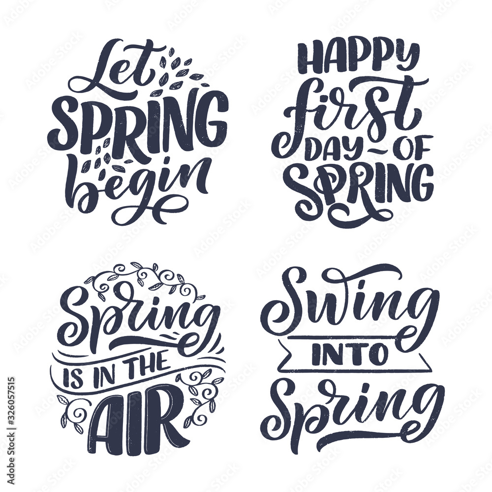 Set with Spring time lettering greeting cards. Fun season slogans. Typography posters or banners for promotion and sale design. Calligraphy prints. Vector Set with Spring time lettering greeting cards. Fun season slogans. Typography posters or banners for promotion and sale design. Calligraphy prints. Vector