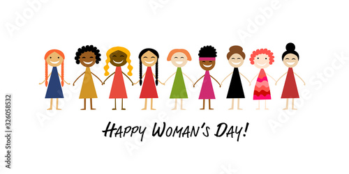 International Women s Day. Vector illustration with cute women for your design card, poster, flyer and other