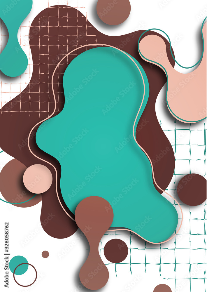 Trendy dynamic background. Fluid, flow, liquid background. The composition of liquid forms. Abstract smooth shapes, shadow effects. Art design for your design project.