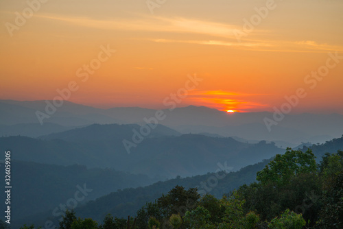 Beautiful landscape view mountain with Sunset background.