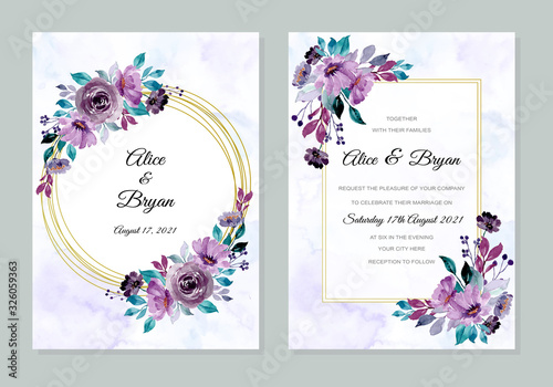 Obraz na płótnie wedding invitation card with purple floral watercolor