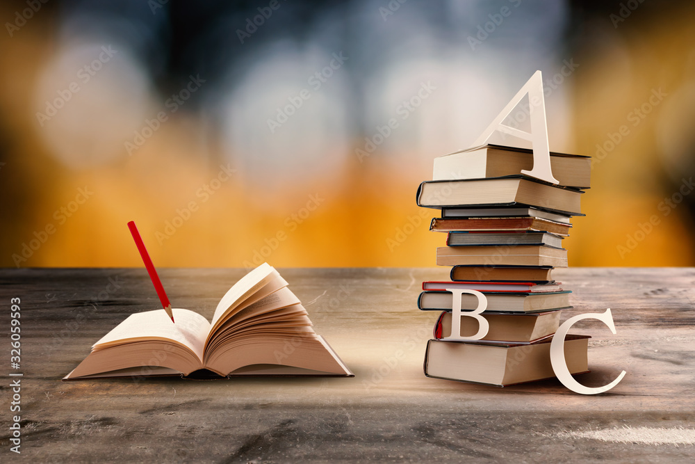 Education and Writing Books Concept. Library or Bookstore Graphic Design. Studying and Learning Background. Stock Photo | Adobe Stock Education and Writing Books Concept. Library or Bookstore Graphic Design. Studying and Learning Background. Stock Photo | Adobe Stock