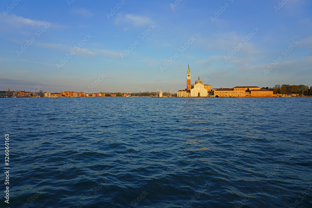 he landmark Benedictine Church of San Giorgio Maggiore on an island in Venice
