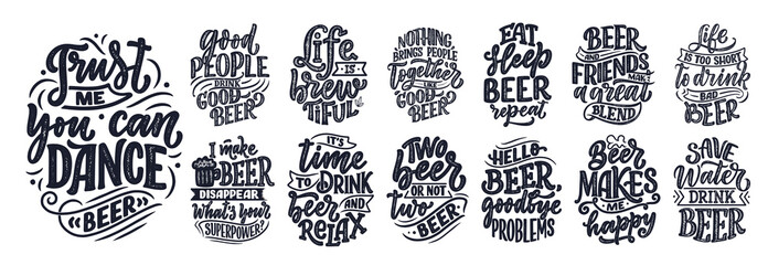 Fotobehang Kroeg Vintage bierquotes in kalligrafische stijl  © Artlana