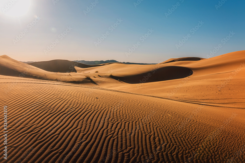 Desert Sands Landscape of Merzouga, Sahara. The wind drives the sand.