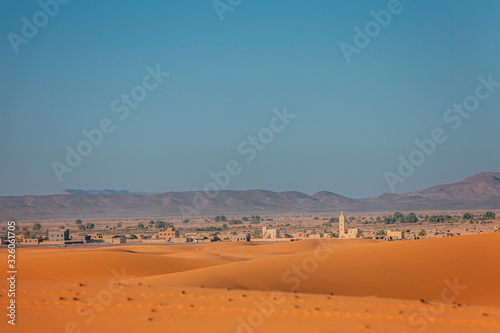 Landscape of the village of Murzuga, Sahara, Africa. View from the side of the desert.