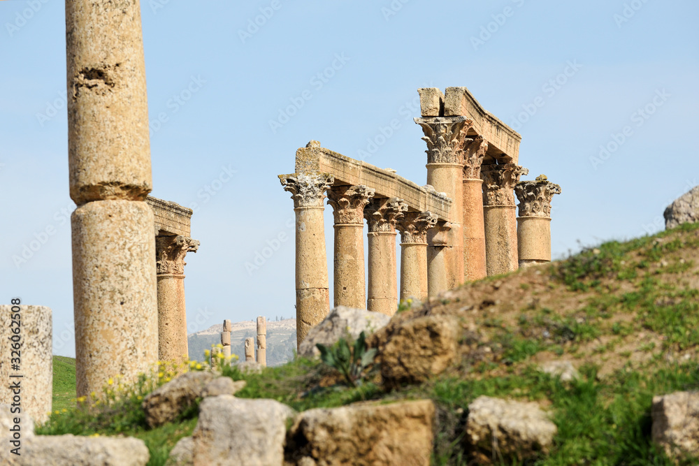 Columns of ruined Greco-Roman city of Gerasa Columns of ruined Greco-Roman city of Gerasa