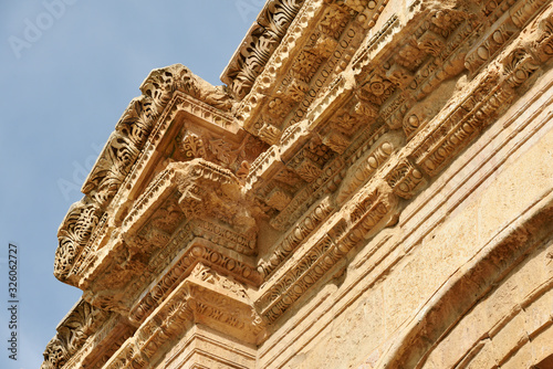 Details of Arch of Hadrian, triumphal arch in Jerash, Jordan photo