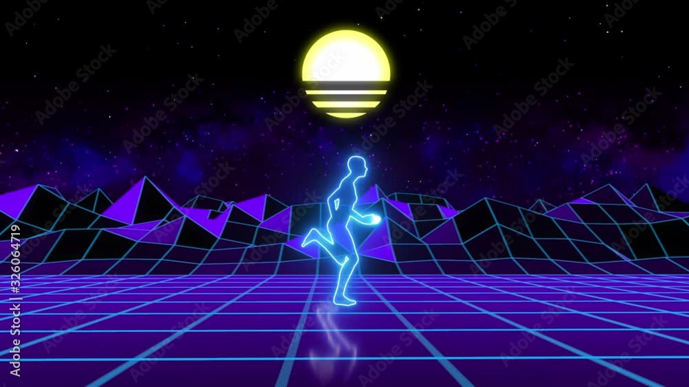 retro futuristic 80's neon cyber laser runner 80's video loop