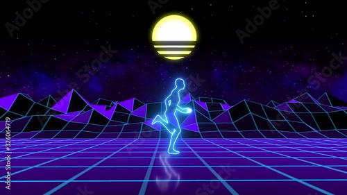 retro futuristic 80's neon cyber laser runner 80's video loop
