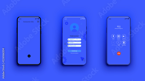 Smartphone mockup, different sreens, template for mobile app showcase.