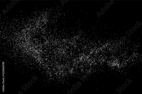 White Grainy Texture Isolated On Black Background. Dust Overlay. Light Coloured Noise Granules. Snow Vector Elements. Digitally Generated Image. Illustration  Eps 10.