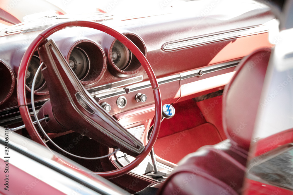 Red Interior of a Vintage Car 
