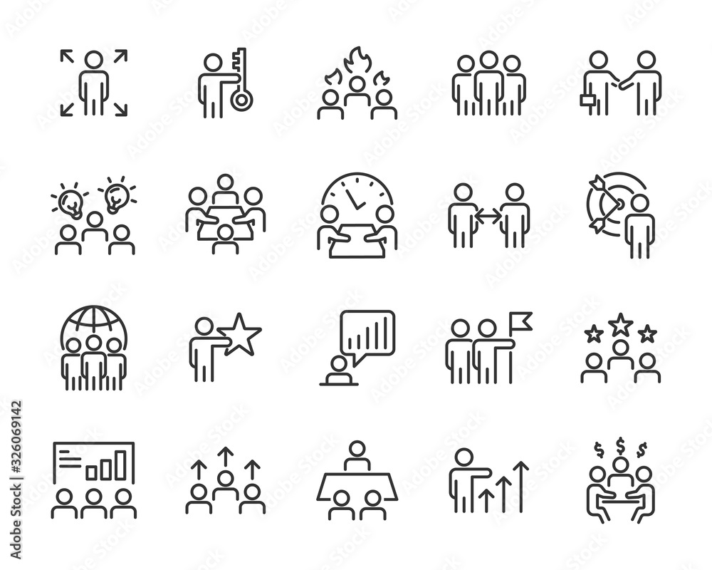 set of business icons, teamwork, working, meeting, management