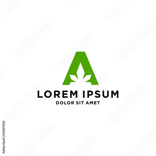 A letter logotype cannabis marijuana hemp leaf farm cultivation logo design icon vector template
