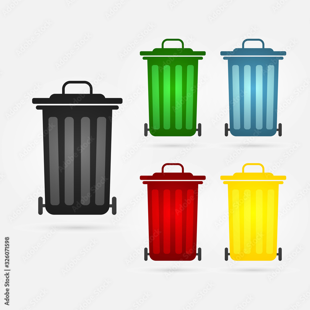 Set of trash cans icon flat design. Vector illustration Set of trash cans icon flat design. Vector illustration