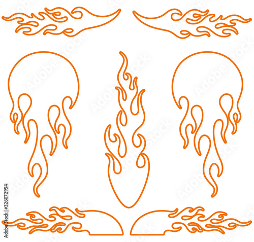 Vector fire flame outline set