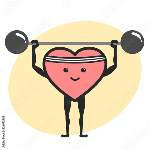 Vector heart character exercising with barbel. To see the other vector heart character illustrations , please check Cartoon Heart Characters collection.
