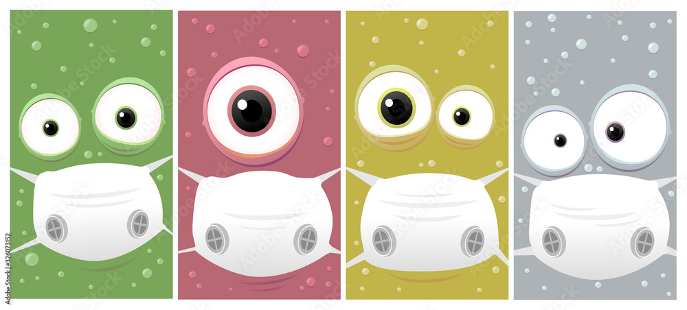 Vector cartoon virus faces with mask Vector cartoon virus faces with mask