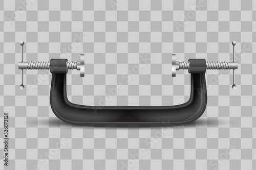 Large clamp compression tool. Clamp instrument. Conceptual vector illustration iaolated on transparent background.