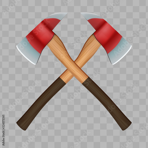 Crossed classic firefighter axes. Vector Illustration isolated on transparent background