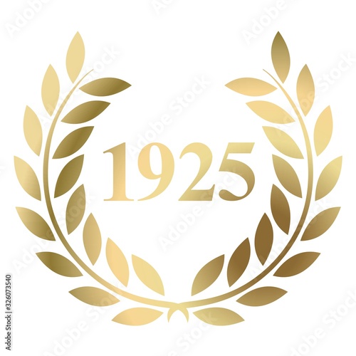 Year 1925 gold laurel wreath vector isolated on a white background