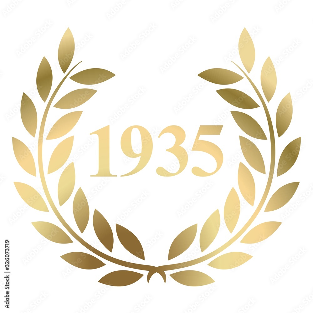 Year 1935 gold laurel wreath vector isolated on a white background Year 1935 gold laurel wreath vector isolated on a white background