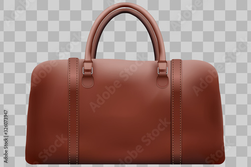 Classic Stylish Leather Dark Brown Handle Bag. Side view of Fashion accessory. Vector illustration Isolated on transparent background.