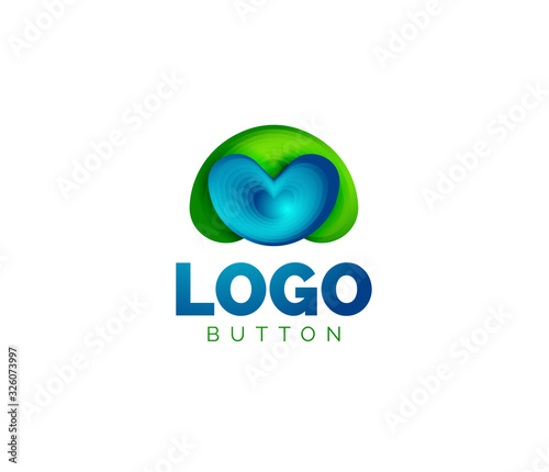 Abstract round shape logo template. Minimal geometrical design, 3d geometric bold symbol in relief style with color blend steps effect. Vector Illustration
