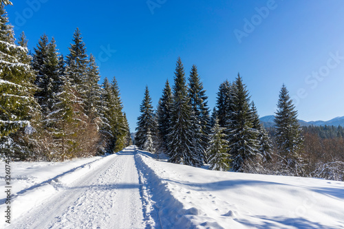 Winter road in mountains. Around Oravice. Tatry. Slovakia.