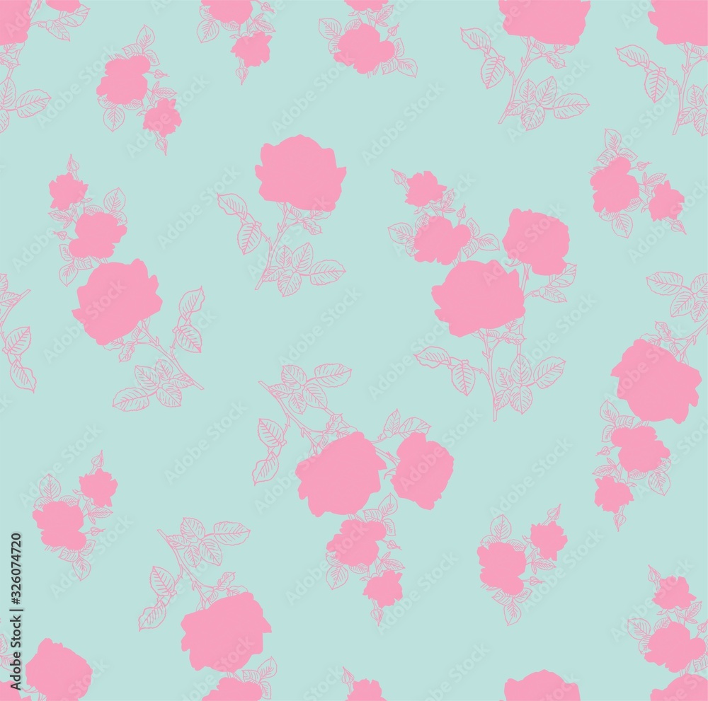 Rose flower plant line cute pink vector seamless pattern
