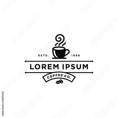 coffee shop logo hipster with cup icon vector in line outline vintage style 