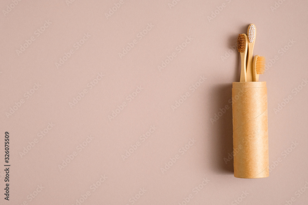Eco-friendly bamboo toothbrushes set. Flat lay, top view, copy space. Zero waste, plastic free concept. Sustainable lifestyle. Eco-friendly bamboo toothbrushes set. Flat lay, top view, copy space. Zero waste, plastic free concept. Sustainable lifestyle.