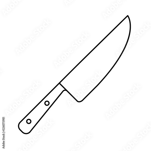 Chef knife icon. Thin line art logo. Black simple illustration for cutting and cooking. Contour isolated vector image on white background