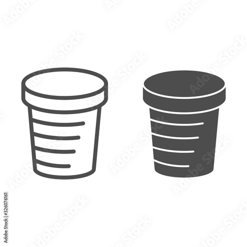 Cup line and solid icon. Tea or coffee teacup for hot liquid. Plastic products design concept, outline style pictogram on white background, use for web and app. Eps 10.