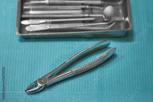 tooth extraction forceps on the table ready to go