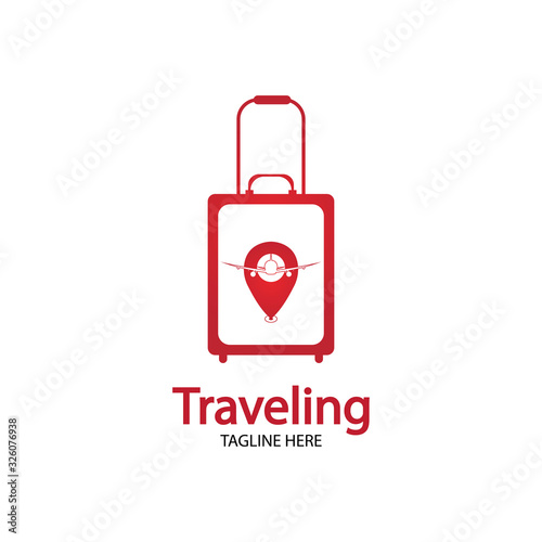 Travel logo, holidays, tourism, business trip company logo design. bag vector with airplane