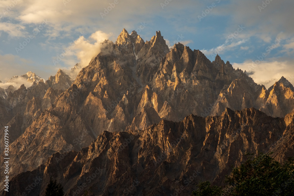 sunset in mountains, passu cones