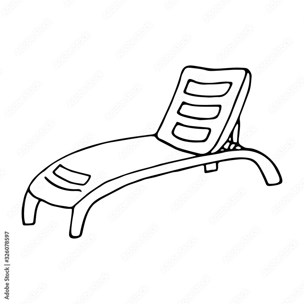 Hand drawn vector illustration in black ink on white background. A beach bed in doodle style. Isolated outline. Hand drawn vector illustration in black ink on white background. A beach bed in doodle style. Isolated outline.